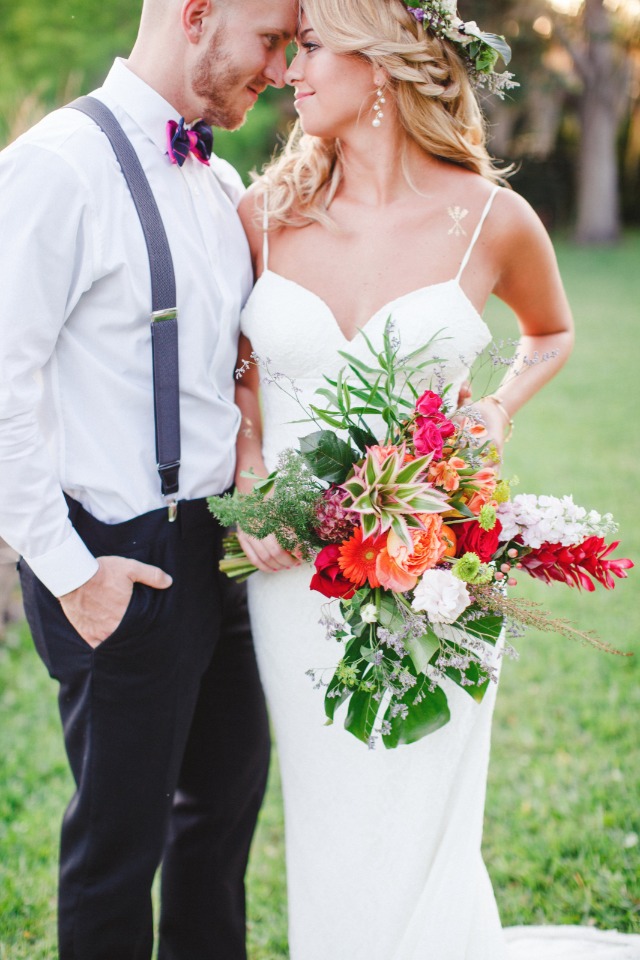brightly colored tropical wedding bouquet
