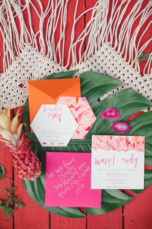 funky brightly colored wedding inviations