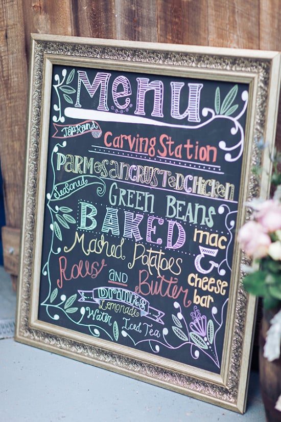 colorful chalkboard wedding menu