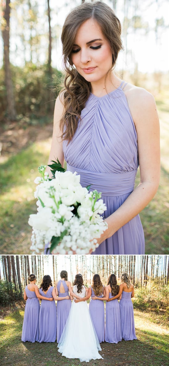 periwinkle bridesmaids dresses with white bouquets