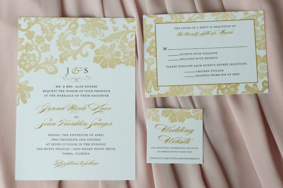 gold floral wedding stationery