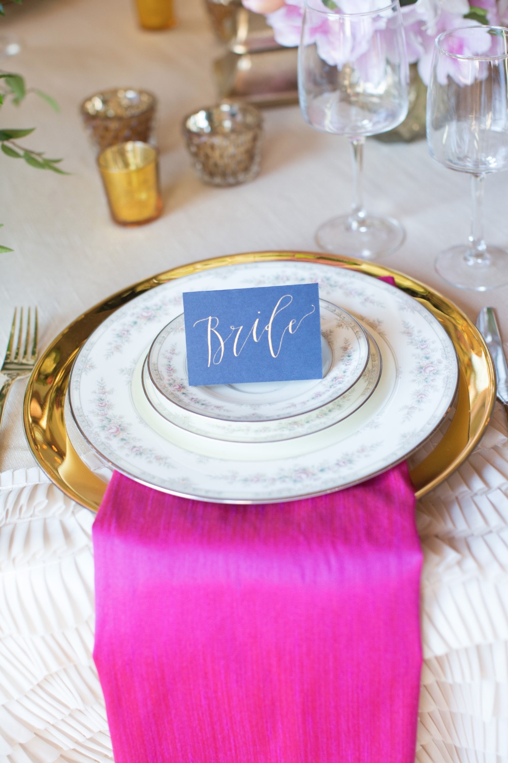 Gold and navy place card