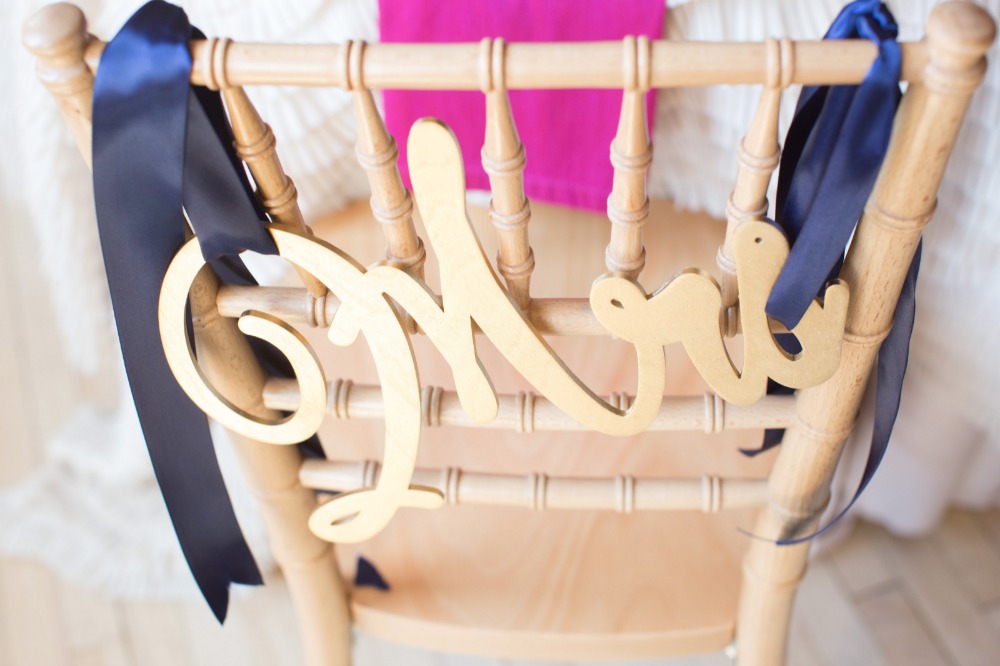 Gold and navy sweetheart chair sign