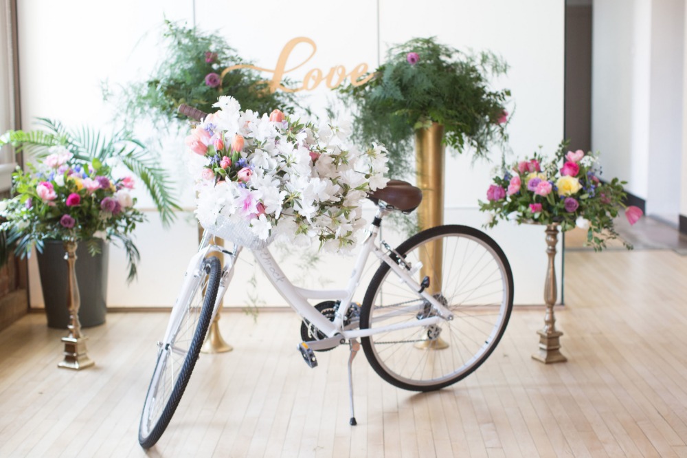 Cute wedding bike with flower basket