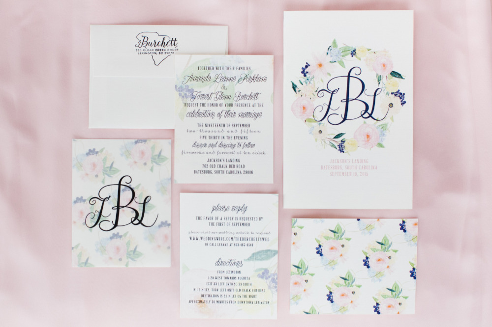 floral pink wedding invitations and suite