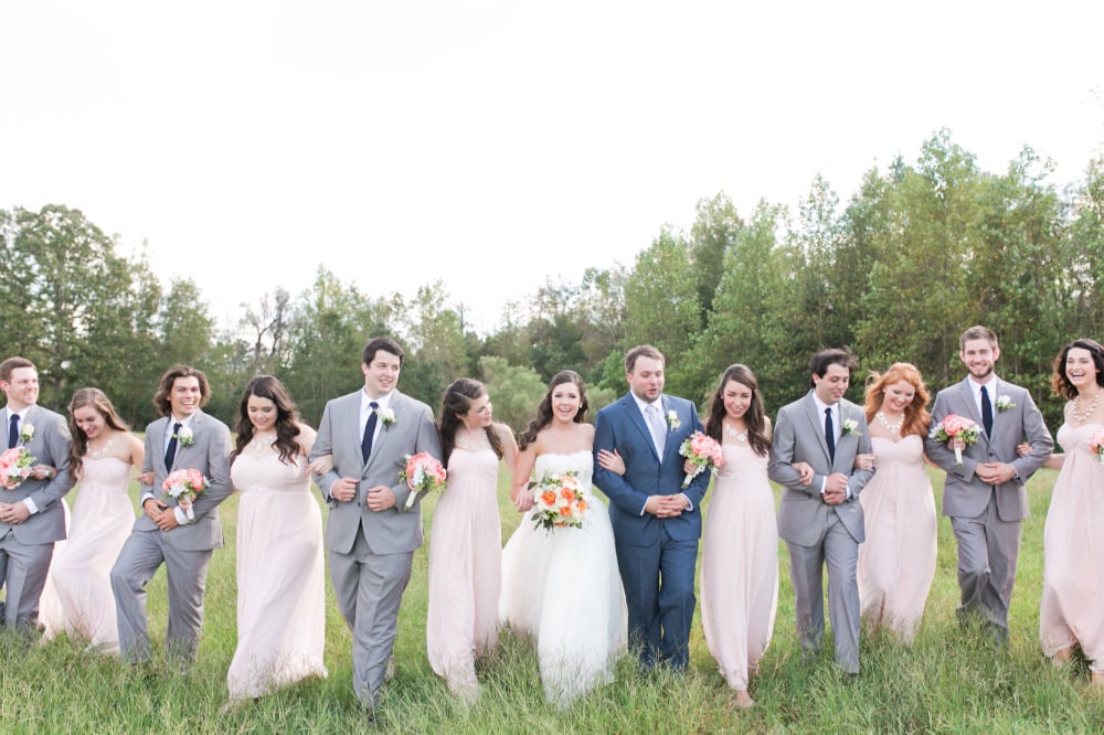 pink and grey southern wedding party