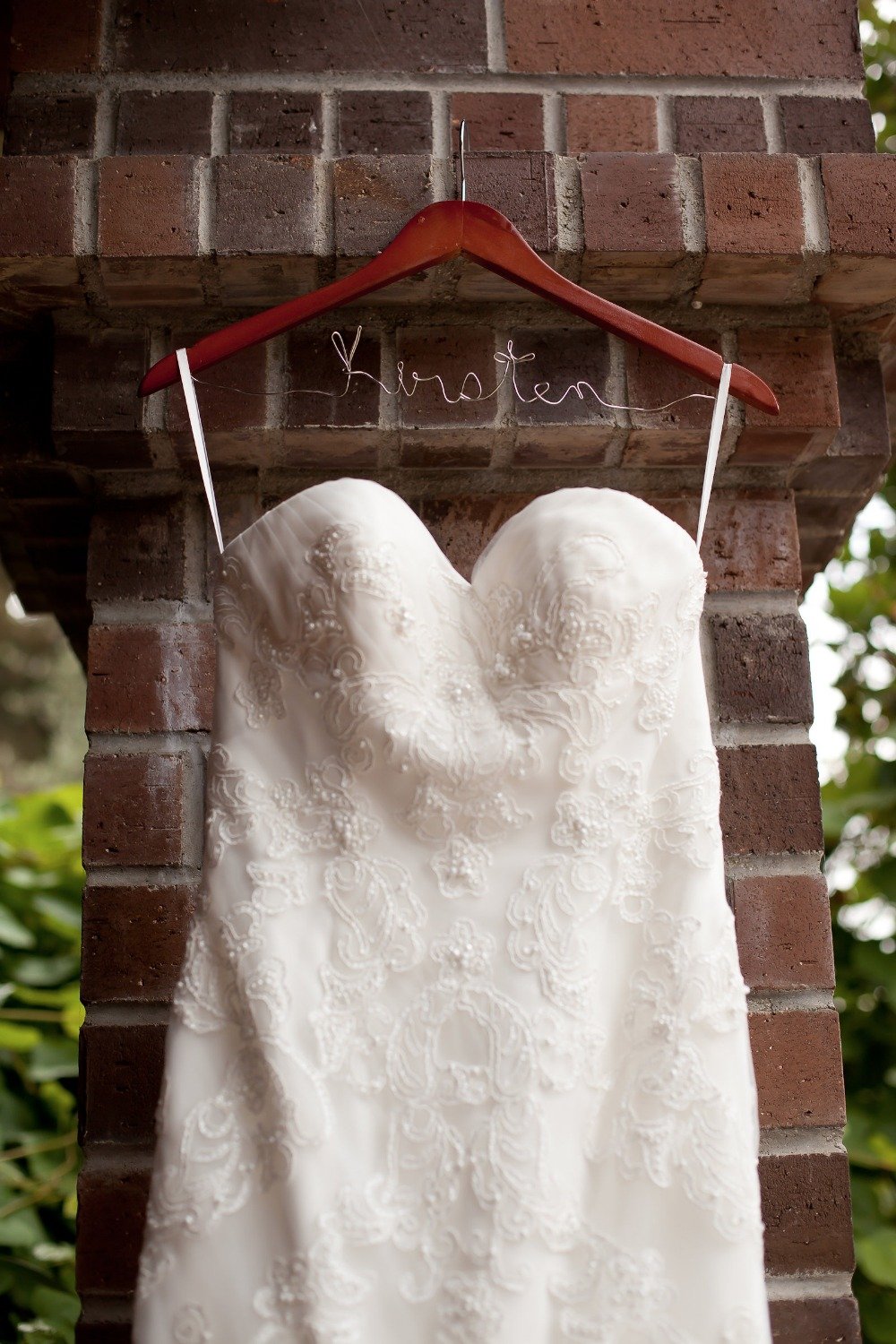 wedding dress hanger with wire writing