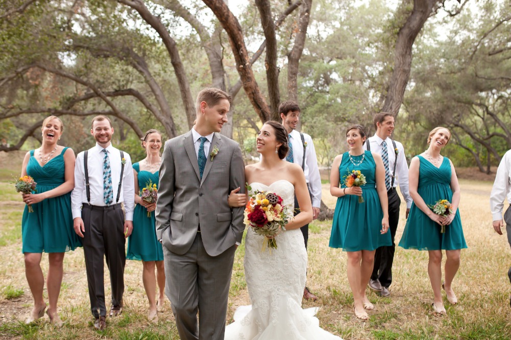 grey and teal wedding party