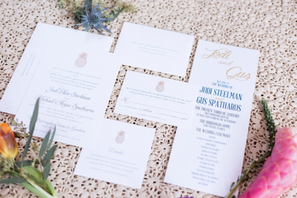 gold pineapple wedding invitations