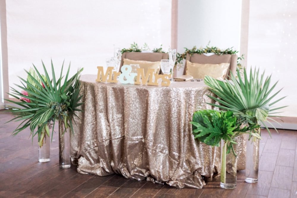 gold sequin sweethearts table