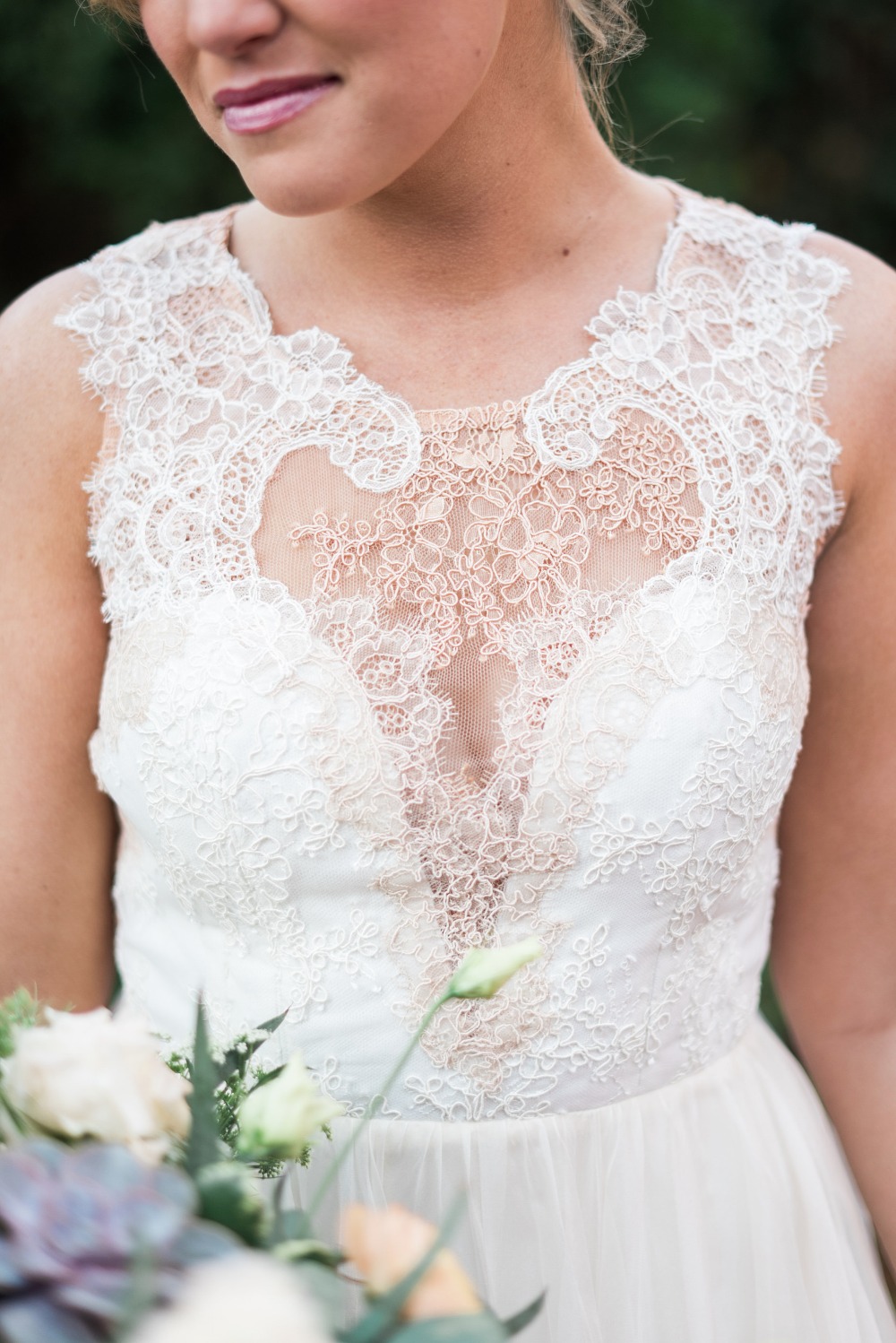 lace detailing on vintage style wedding dress