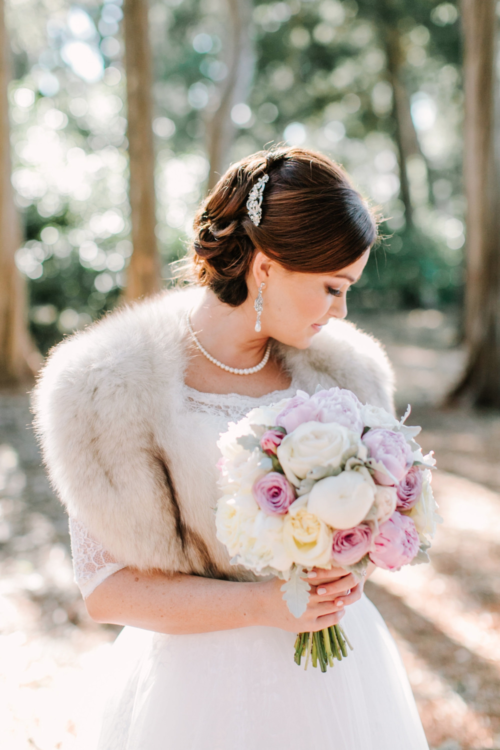 beautiful bridal look with fur wrap