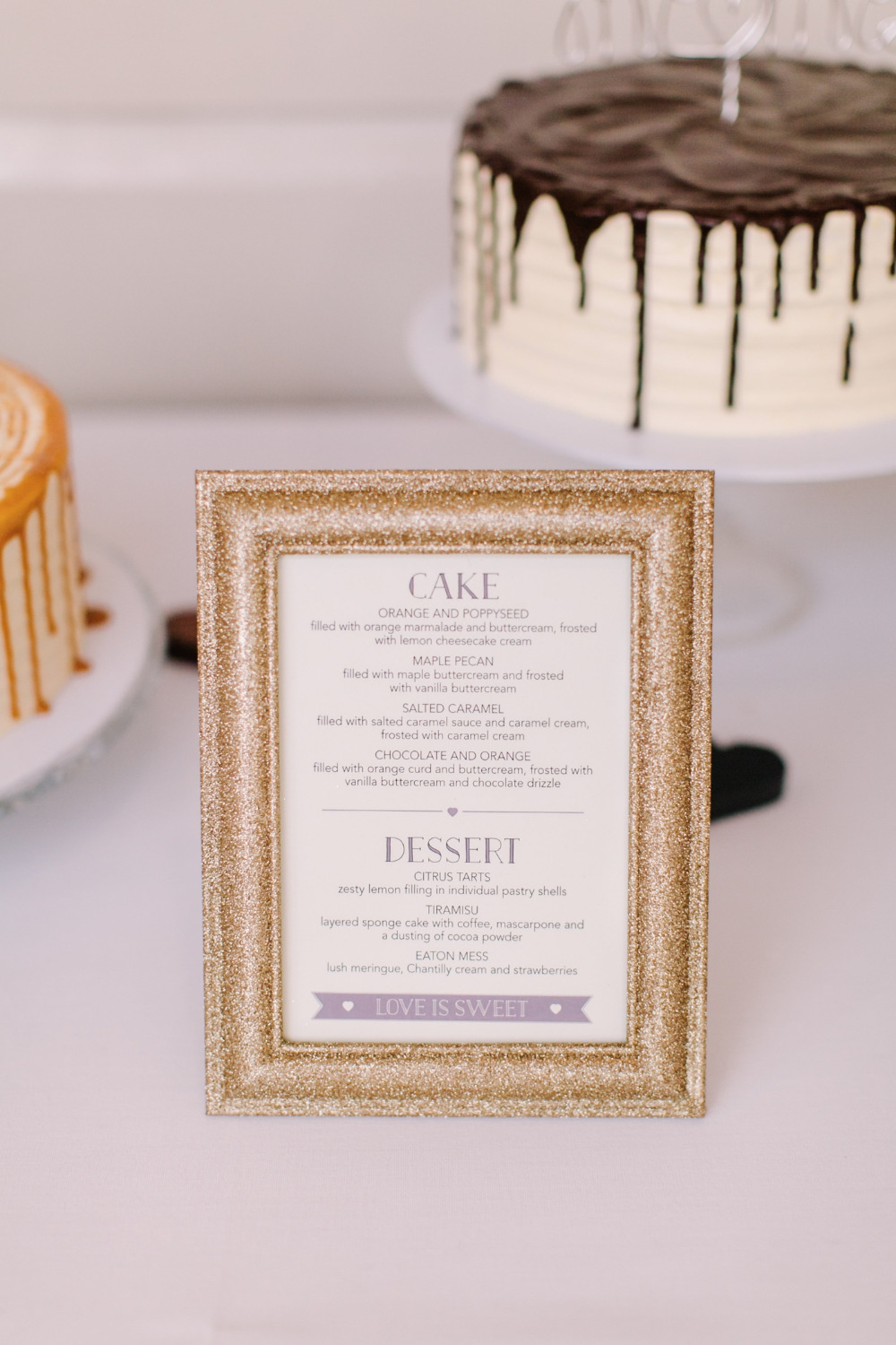 wedding cake and dessert menu