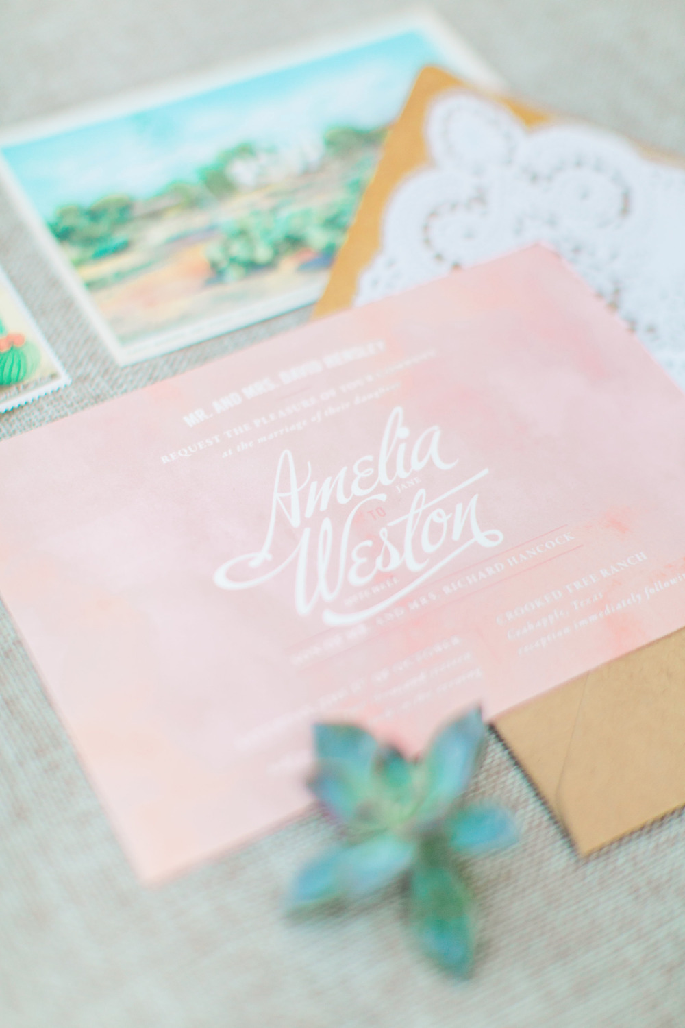 blush watercolor wedding invitation