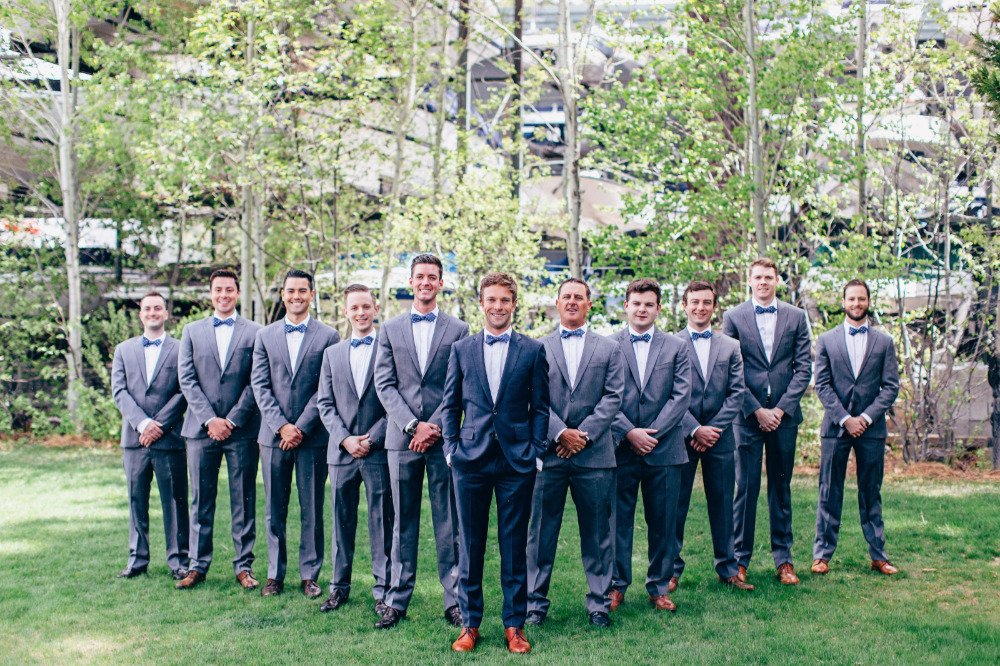 grey groomsmen with bowties