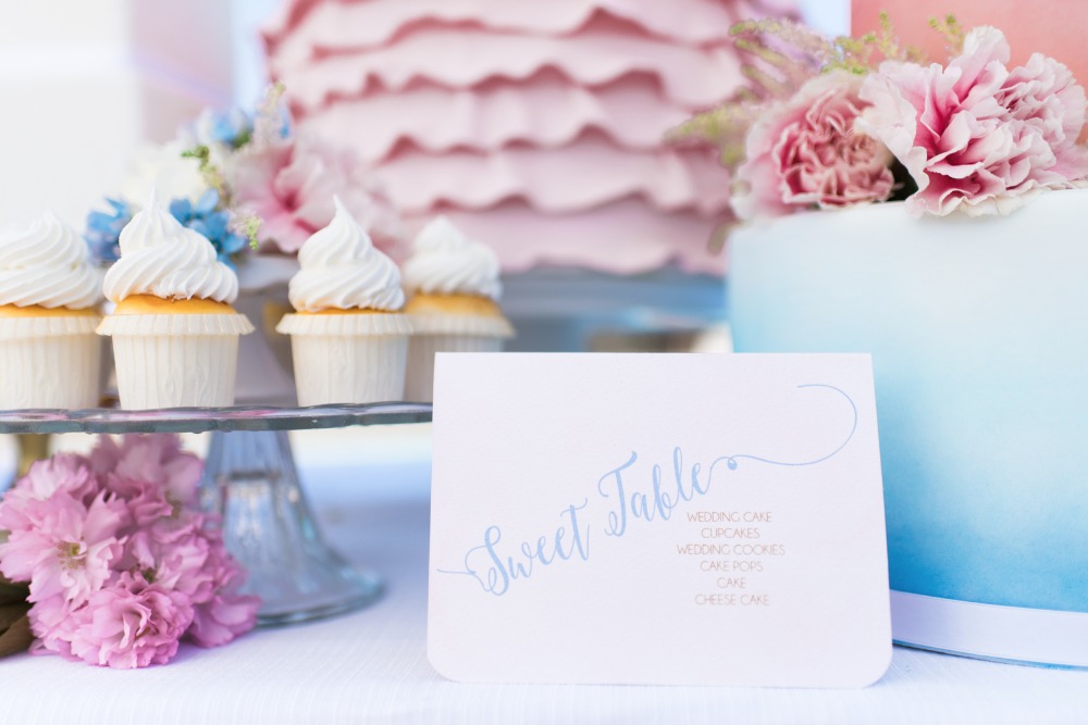 sweet table sign in pink and blue