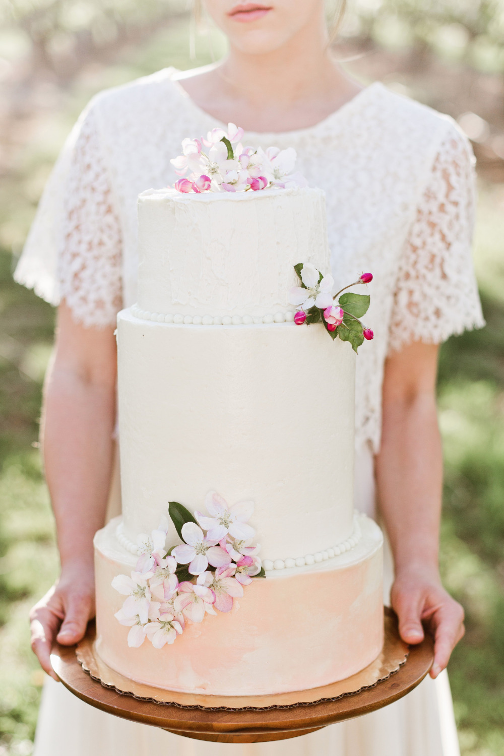 spring inspired pink and white wedding cake
