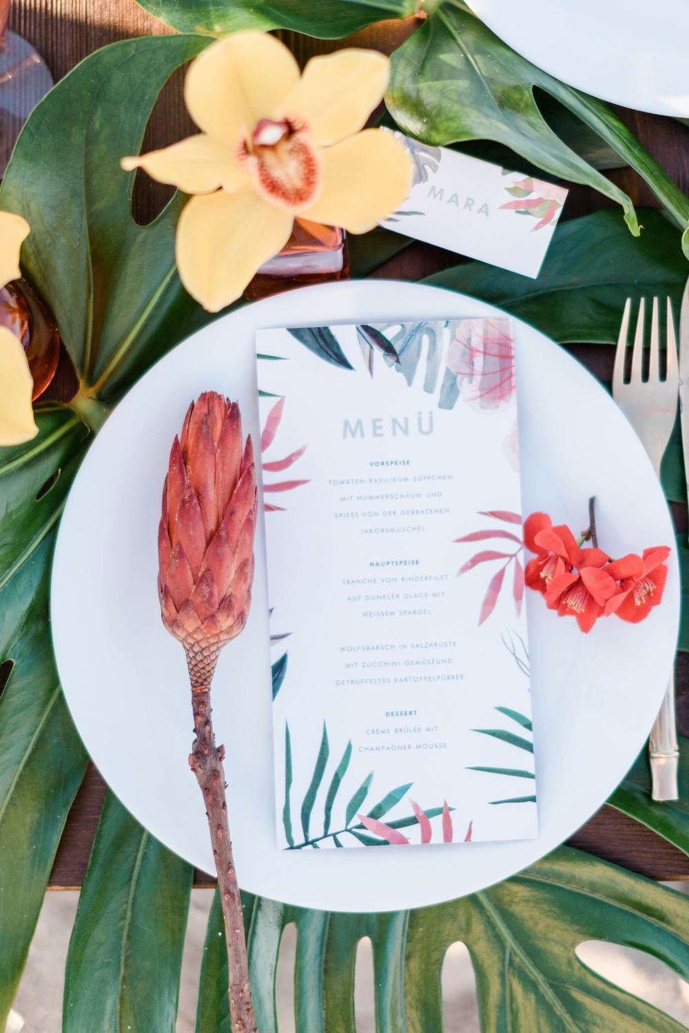 Tropical wedding menu idea
