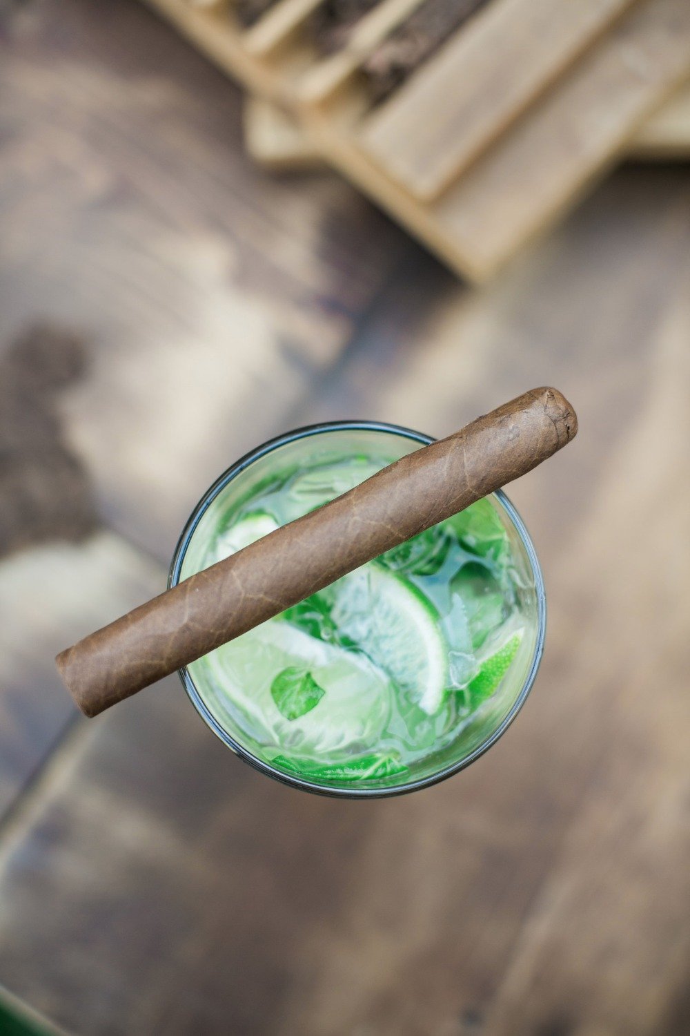Cuban cigar on cocktail