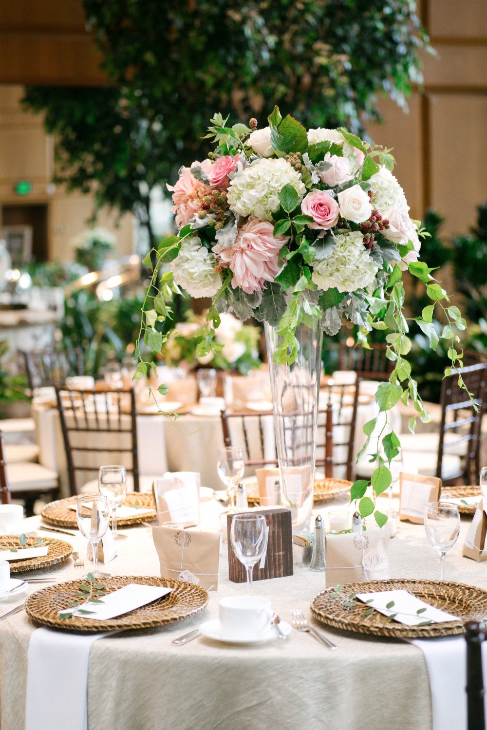 pink and white floral tall centerpiece