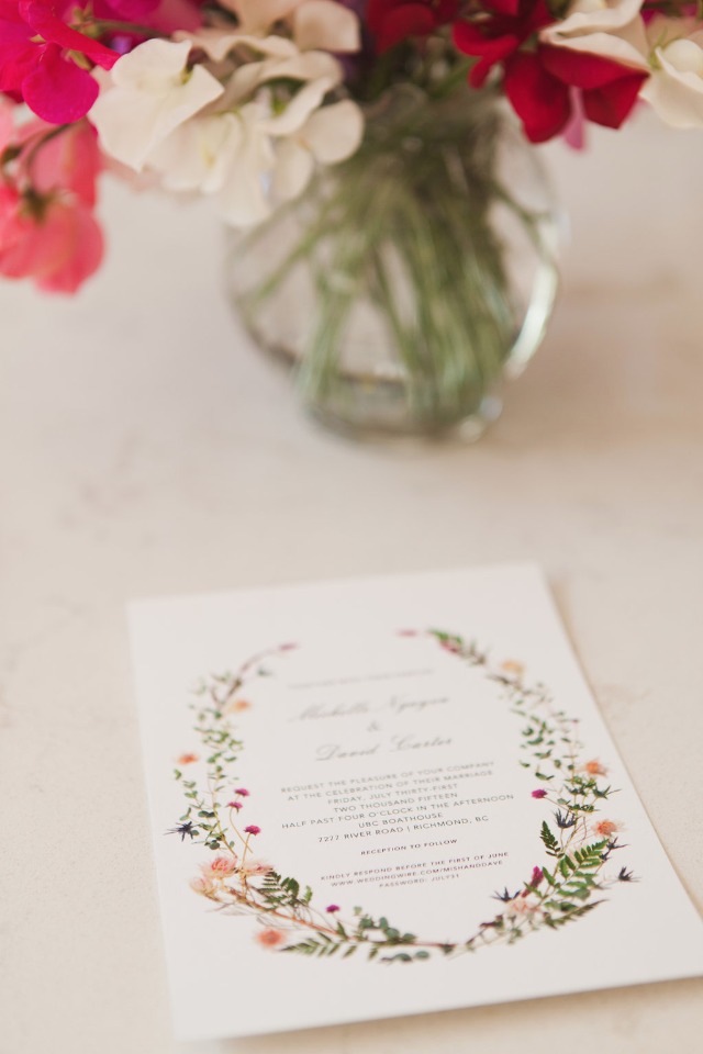 elegant flower accented wedding invitation