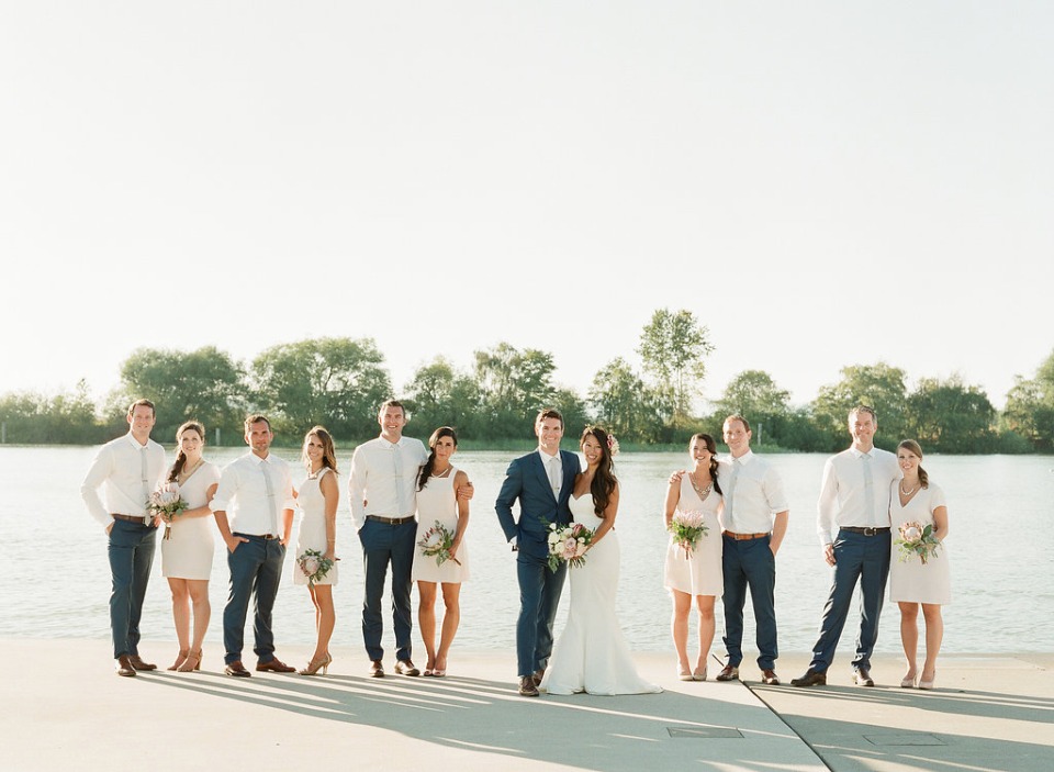 blush navy and grey wedding party