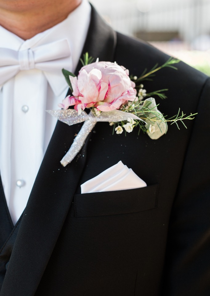 grooms pink peony boutonniere