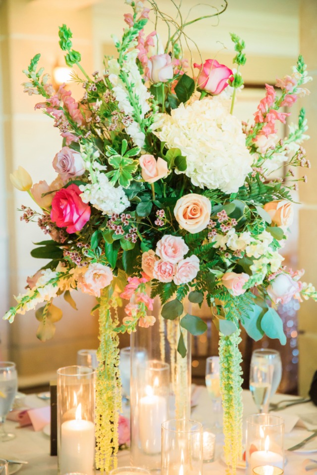 pink and white glam centerpiece