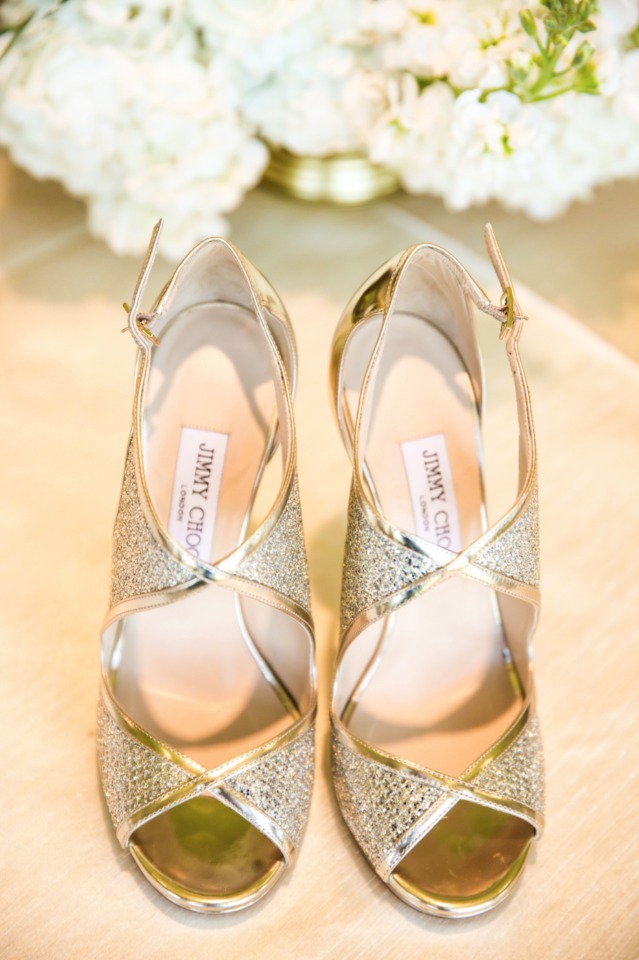 gold Jimmy Choo wedding shoes