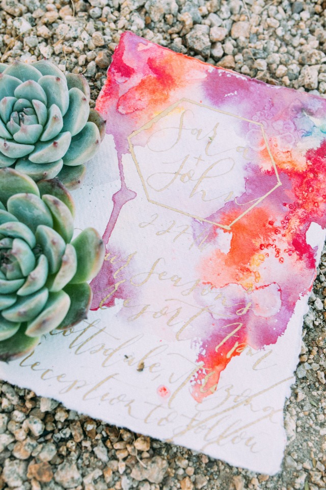 watercolor and calligraphy wedding invitations