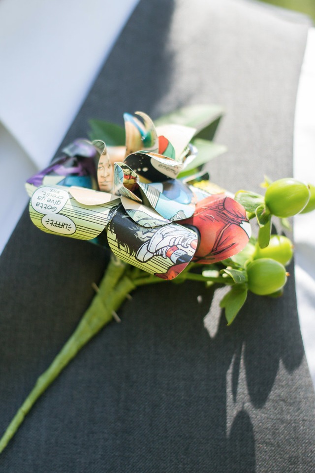comic book groom boutonniere