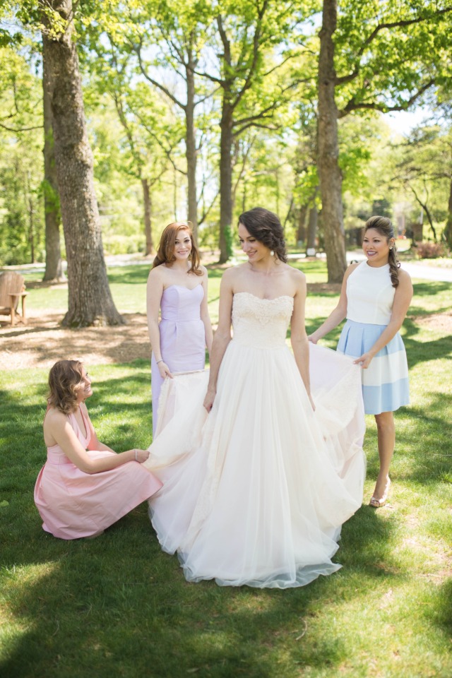 Hayden Olivia Bridal wedding gown with bridesmaids in Lula Kate