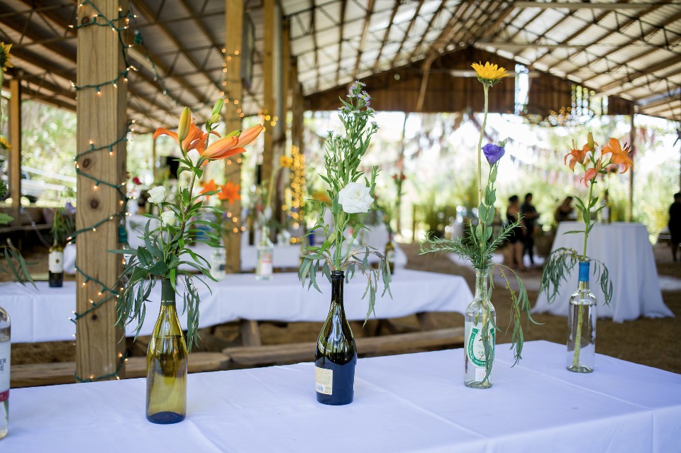 recycled bottle and carefree floral centerpieces