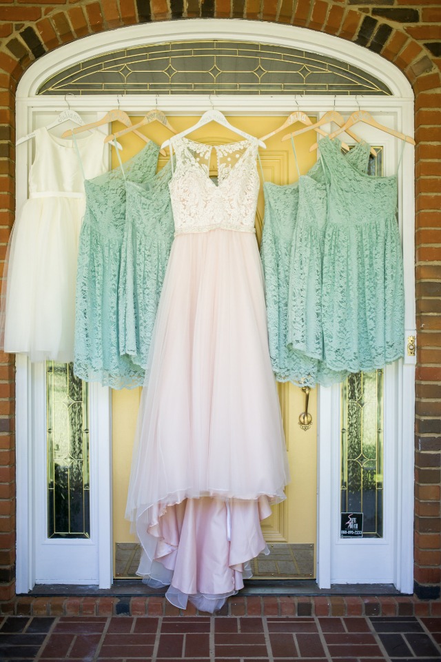 bridal party dresses in mint and blush