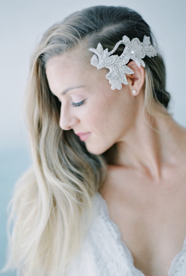 elegant side swept wedding hair accessory