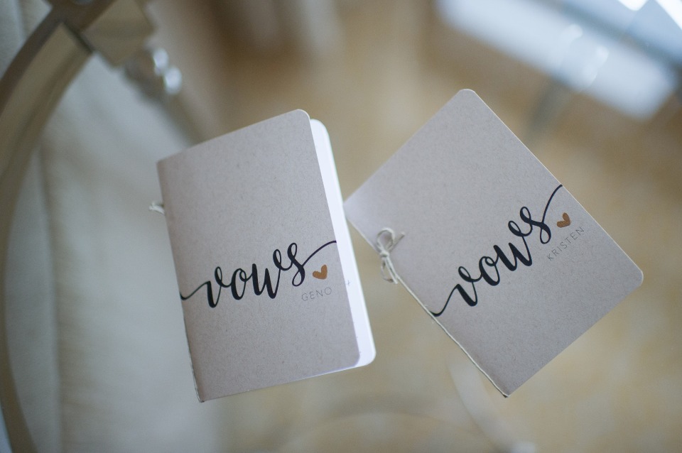 Wedding vow books for Kristen and Geno detail shot