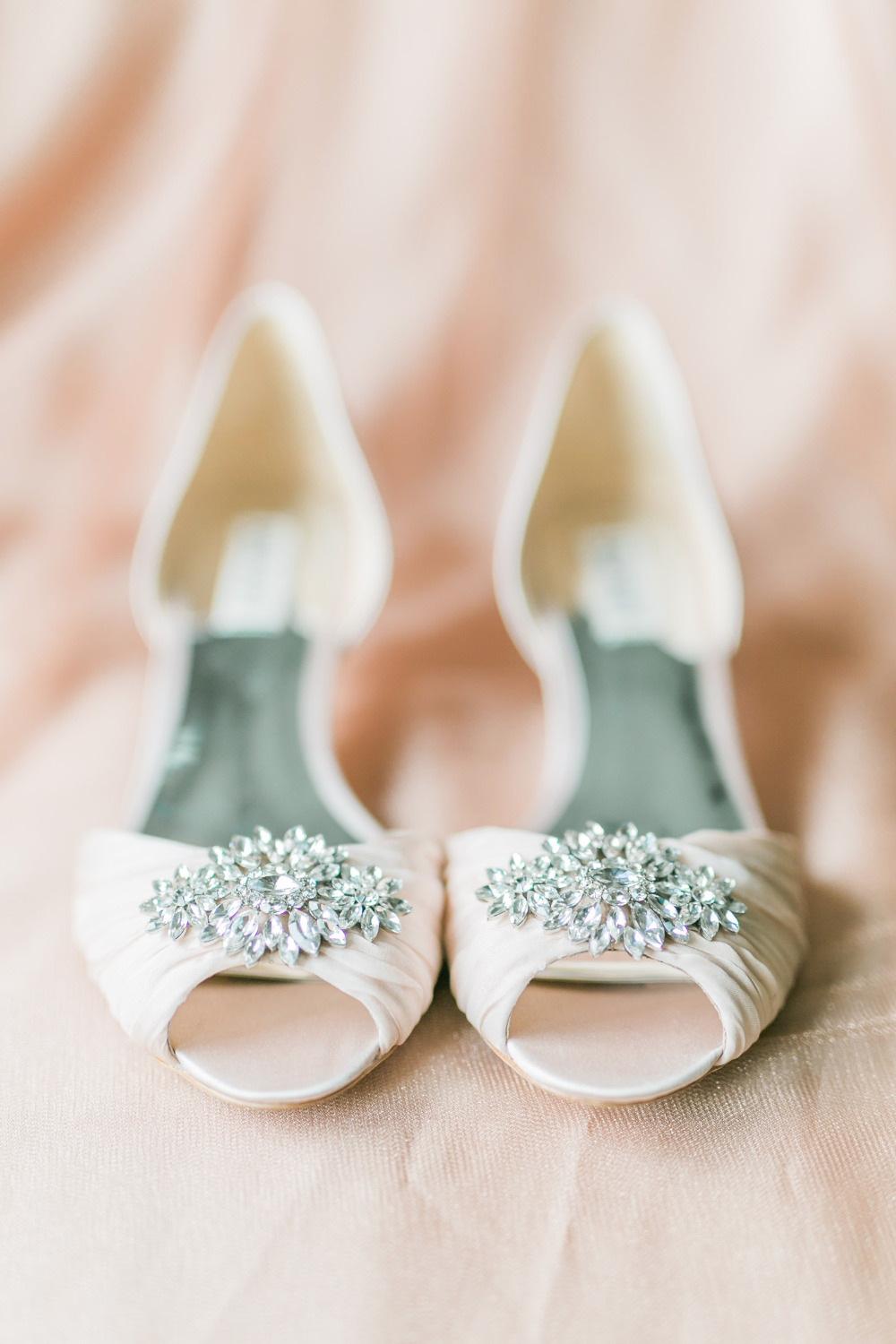 blush bewjeweled wedding heels from Badgley mischka