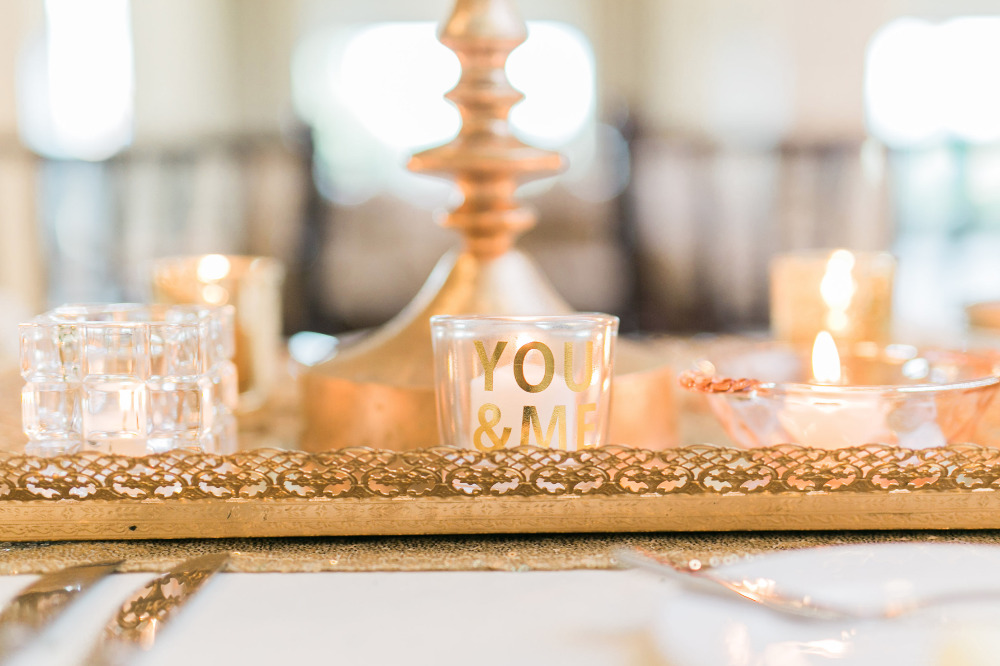 you and me gold candle holder
