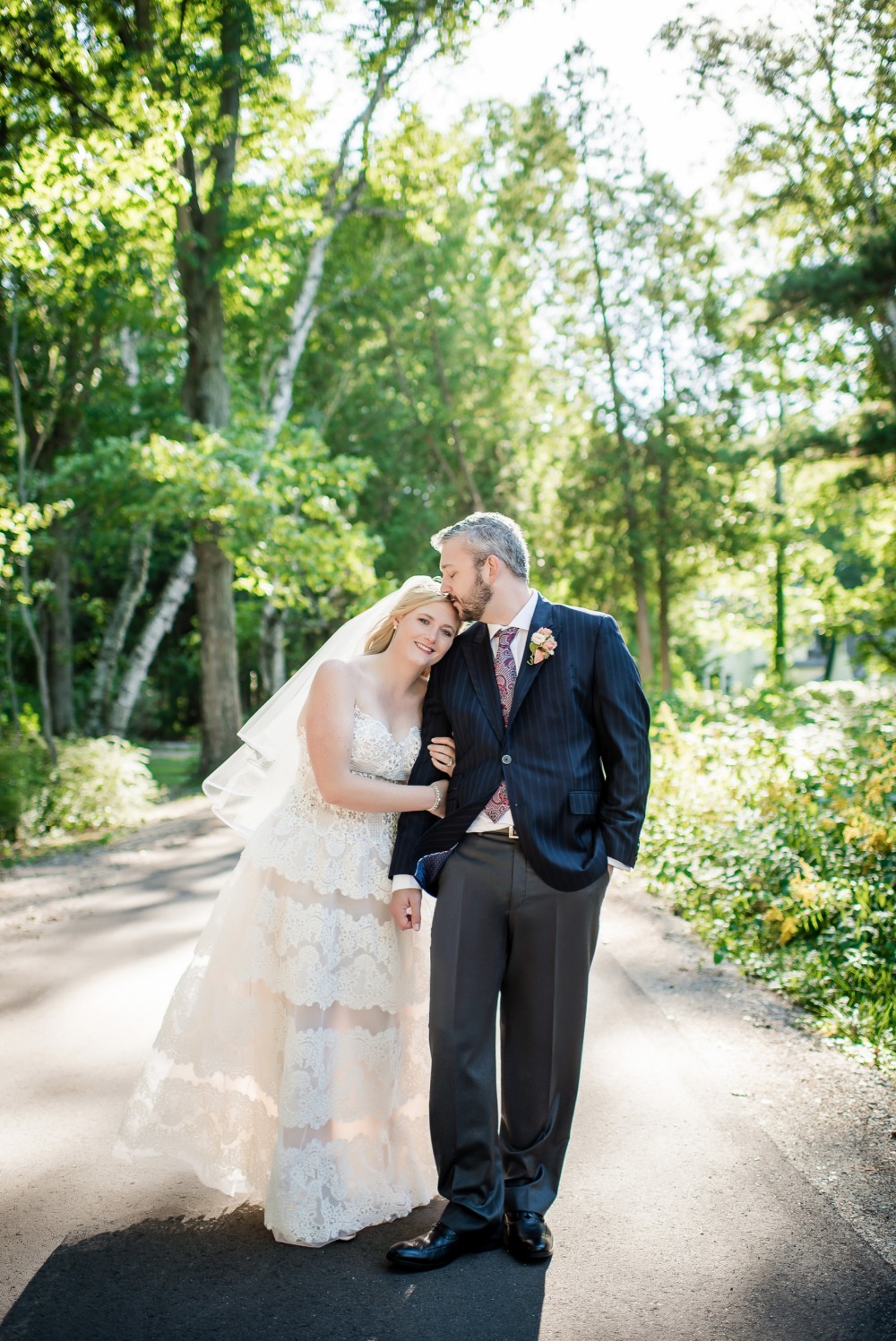 Bride and groom portrait on their wedding day outdoors
