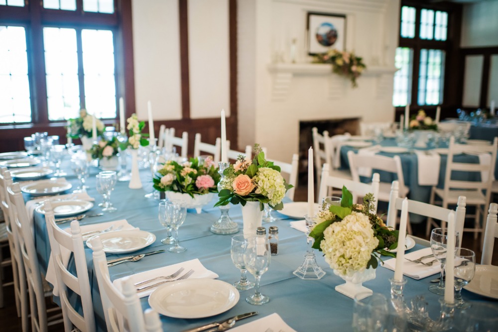 Elegant blue and white tablescape