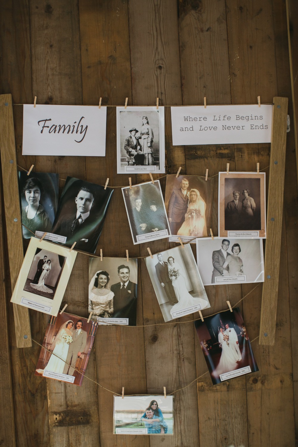 family wedding photo display