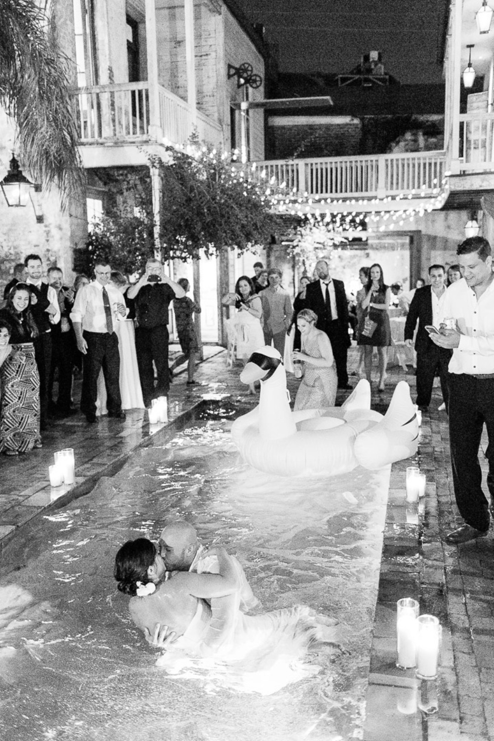 wet wedding kiss in the pool