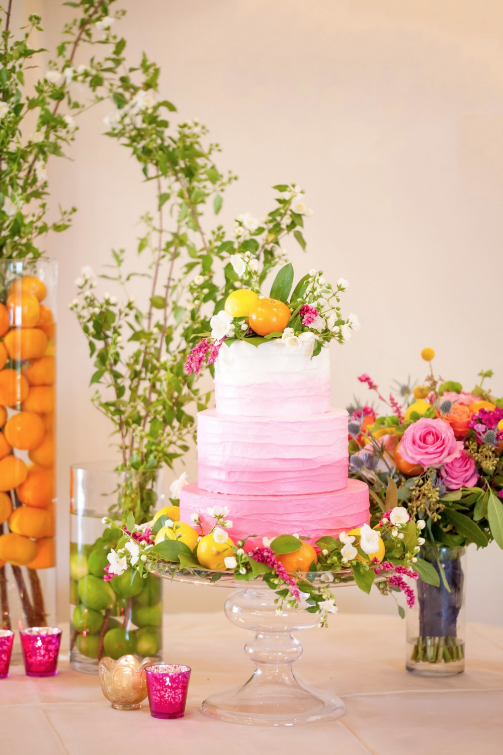 Pink ombre wedding cake