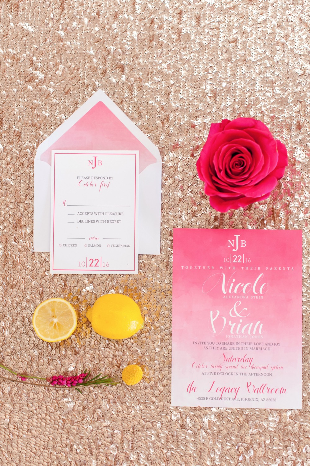 Pink ombre wedding invites