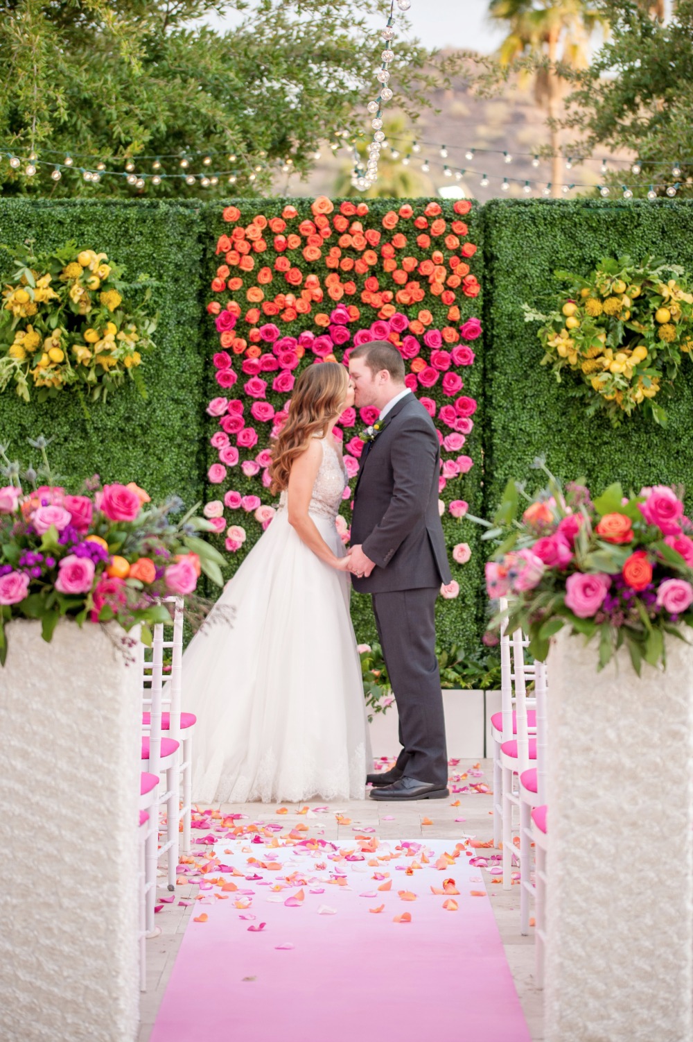 Beautiful ceremony ombre flower backdrop