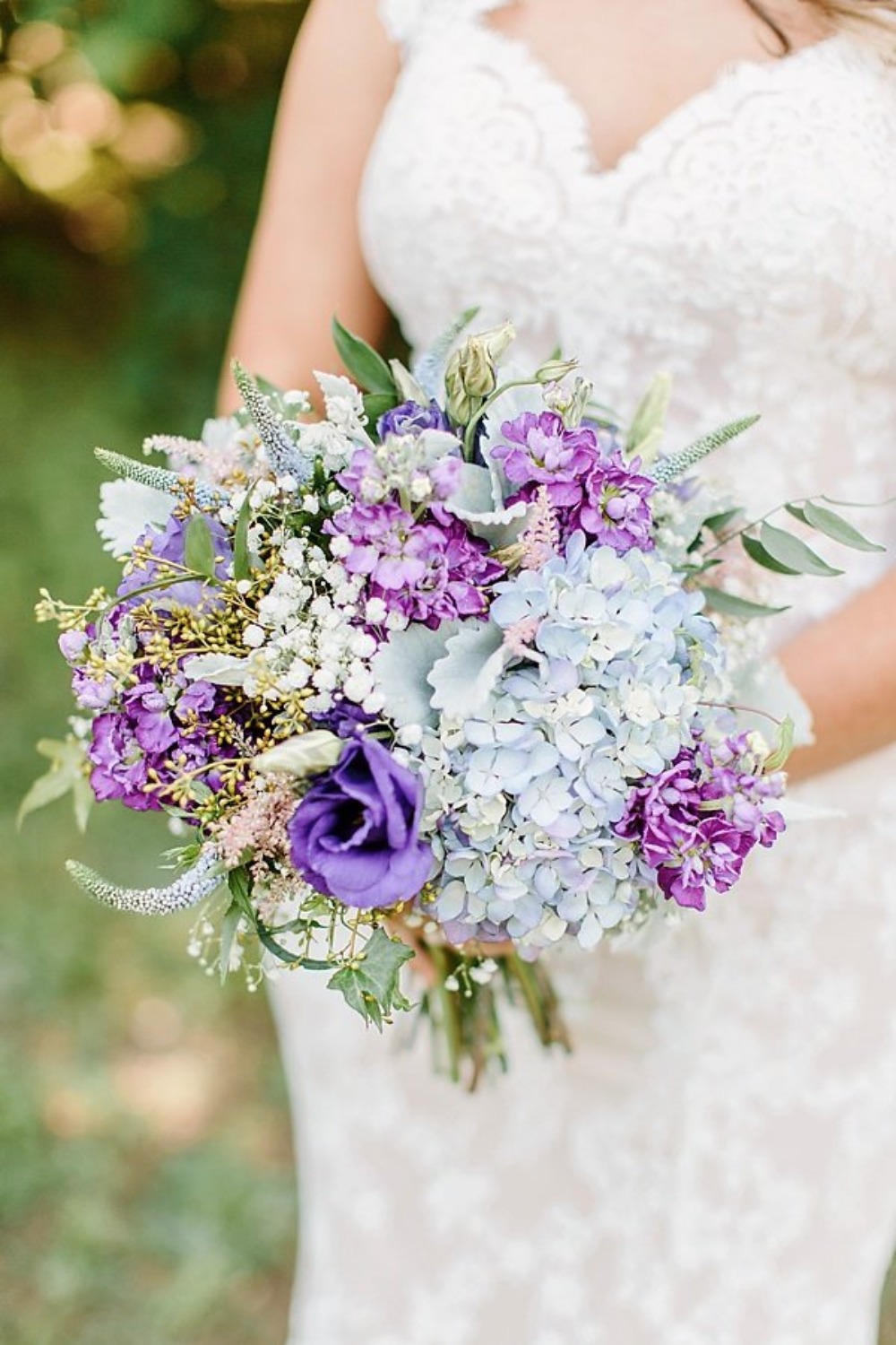 ice blue and purple wedding bouquet