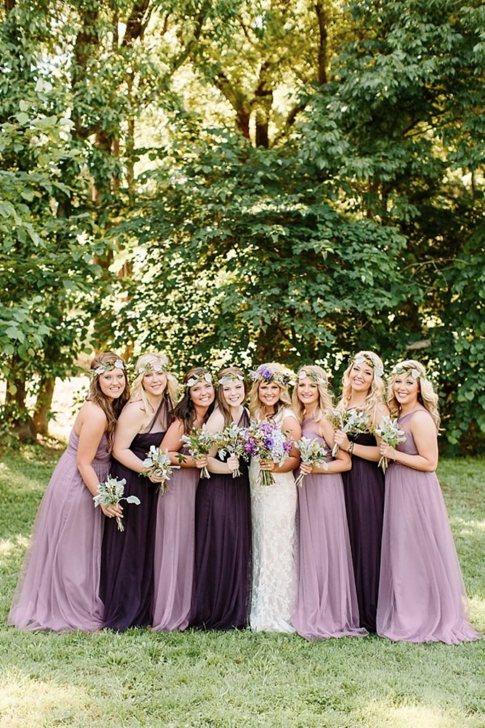 dusty purple and deep plum bridesmaid dresses