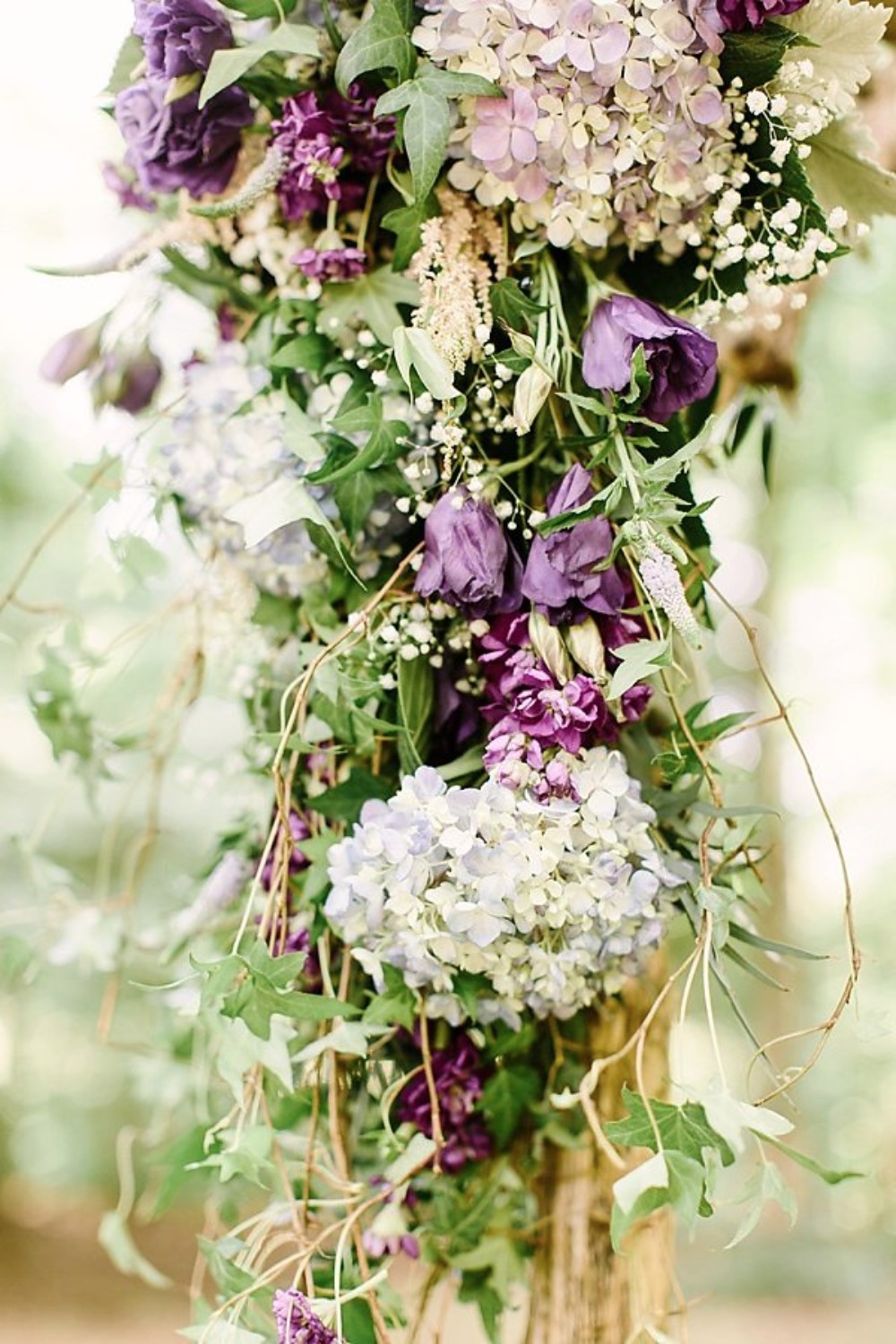 purple and light blue ceremony flowers