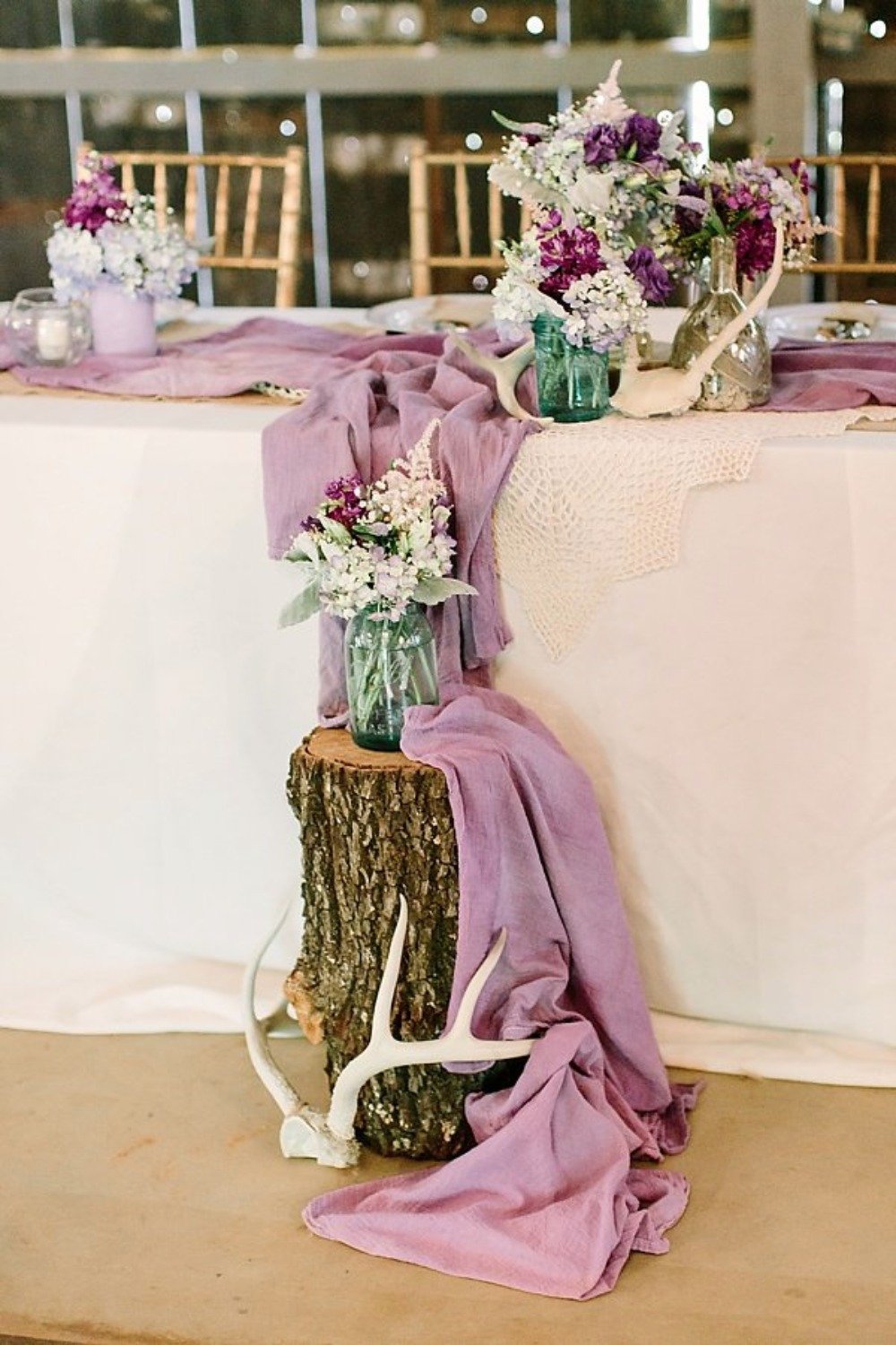 rustic boho chic purple table decor