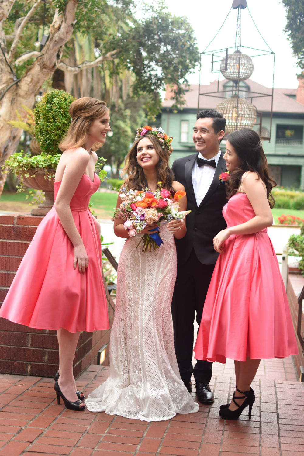 bright pink fun short bridesmaids dresses